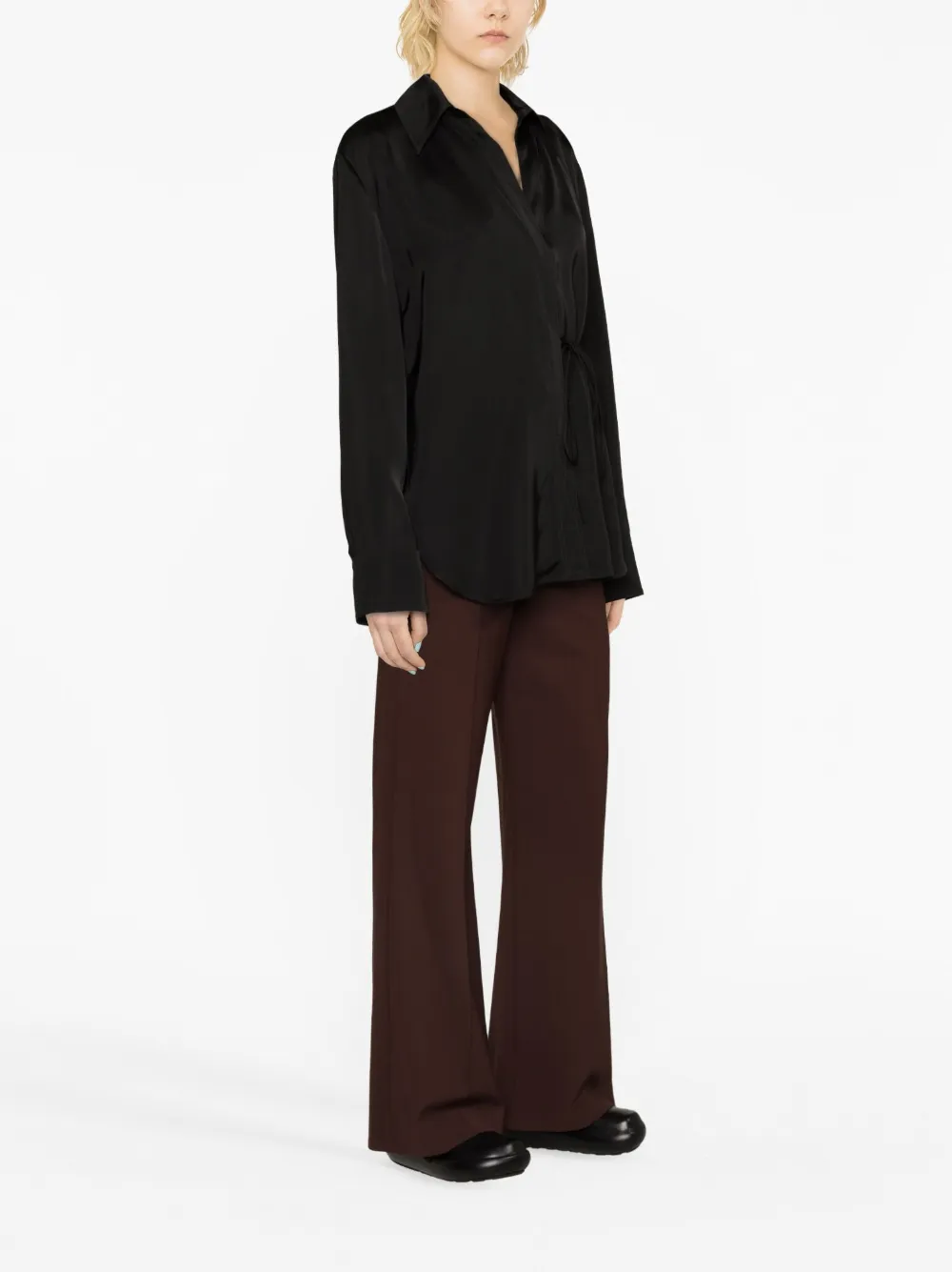 Shop Jil Sander Tie-fastening Wrap Shirt In Black