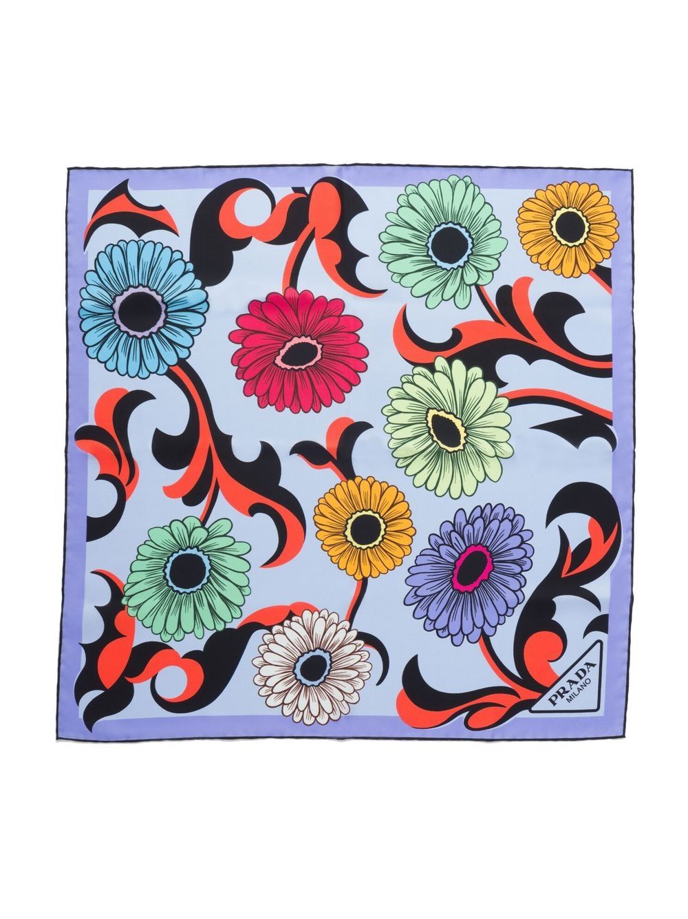 Shop Prada Floral-print Twill Scarf In Blue