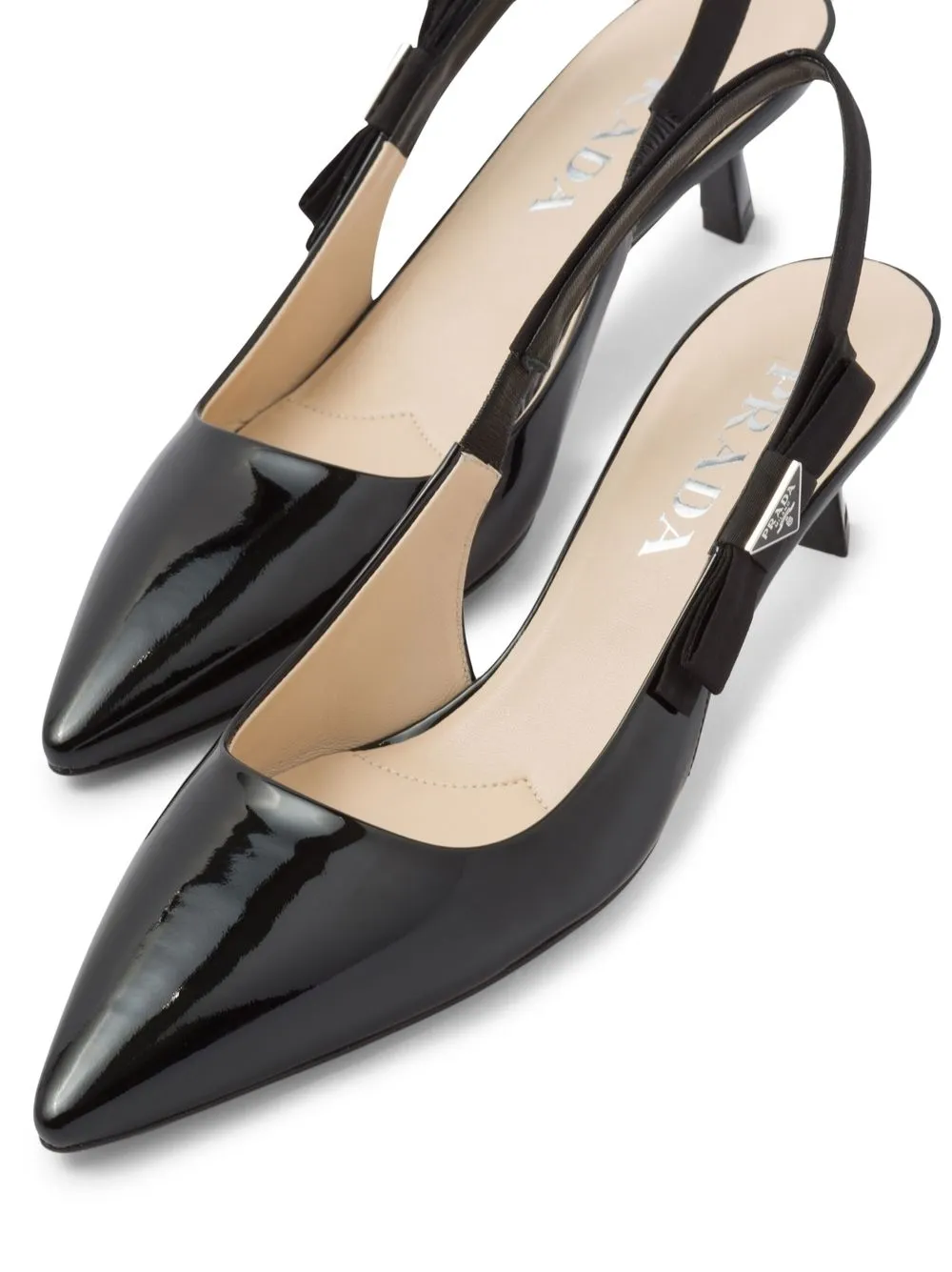 Shop Prada Patent-leather Slingback Pumps In Black