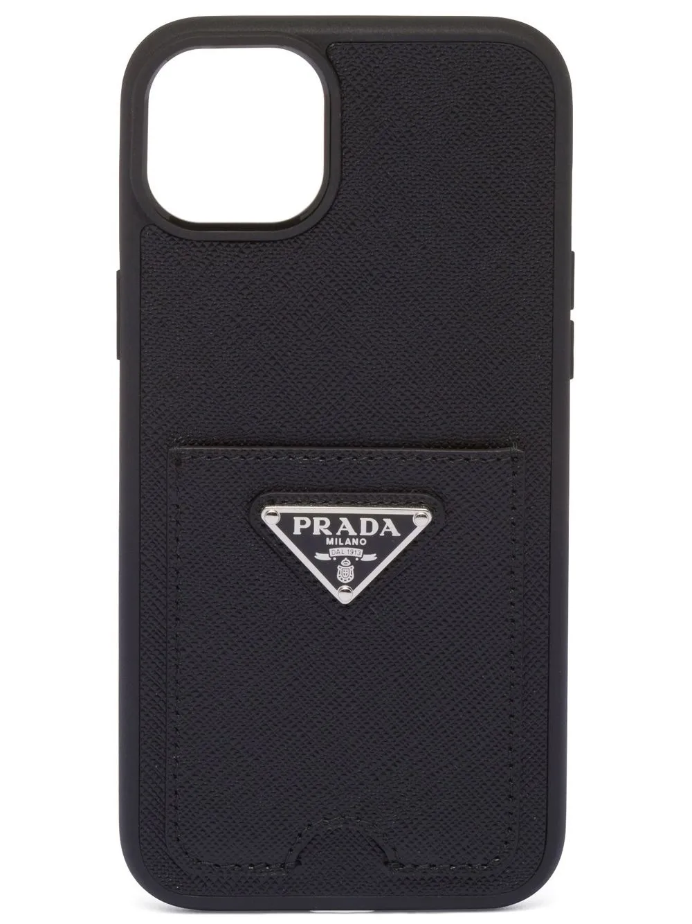 Prada Leather Iphone 14 Max Case In Black