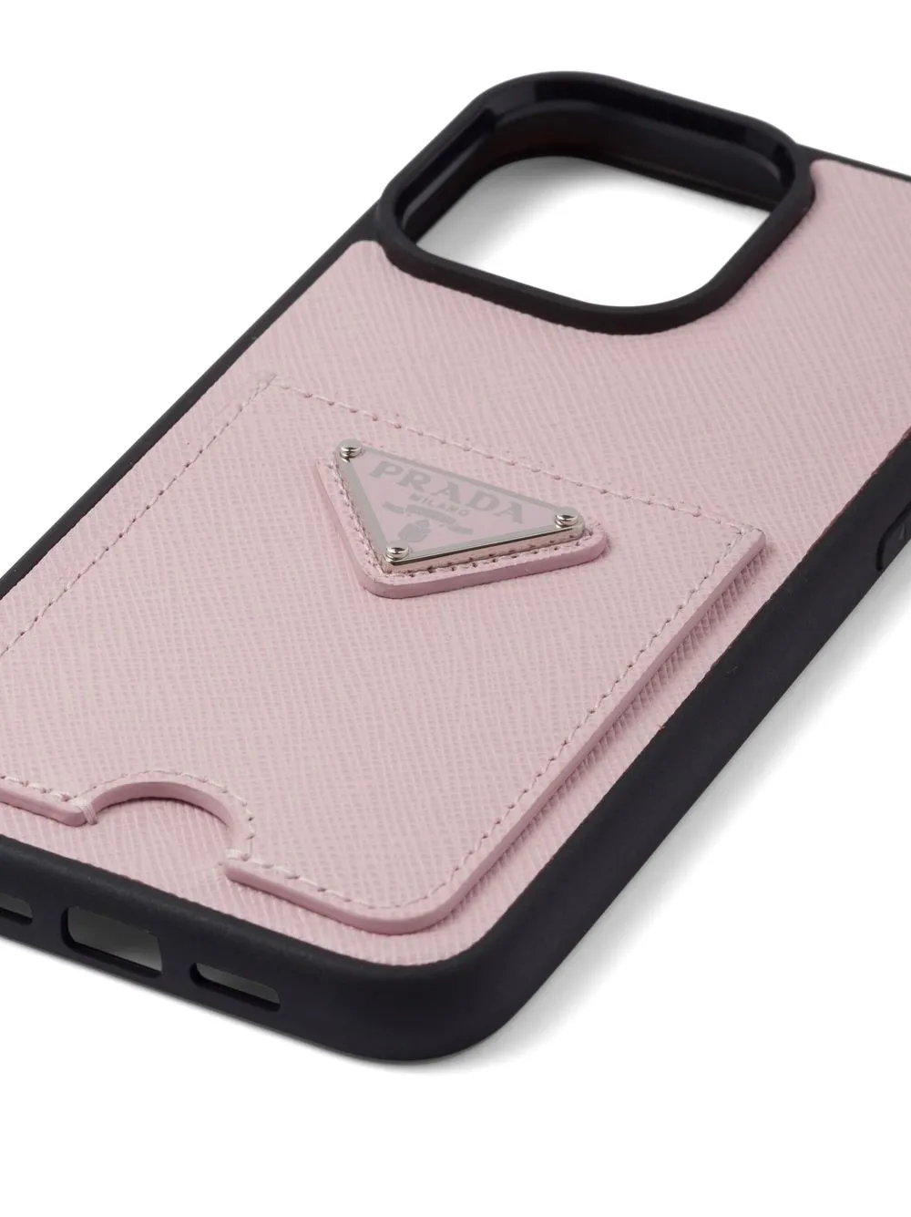 Shop Prada Leather Iphone 14 Pro Max Case In Pink