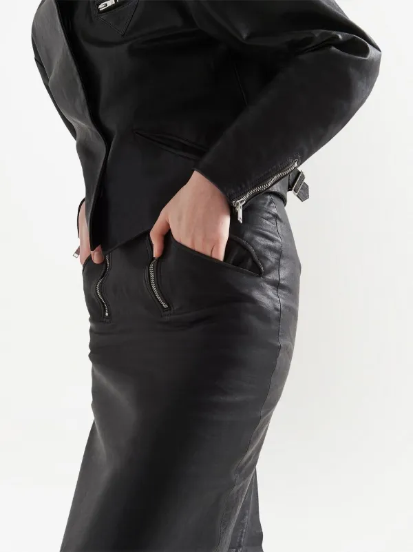Prada ダブルジップ レザーペンシルスカート | ブラック | FARFETCH JP