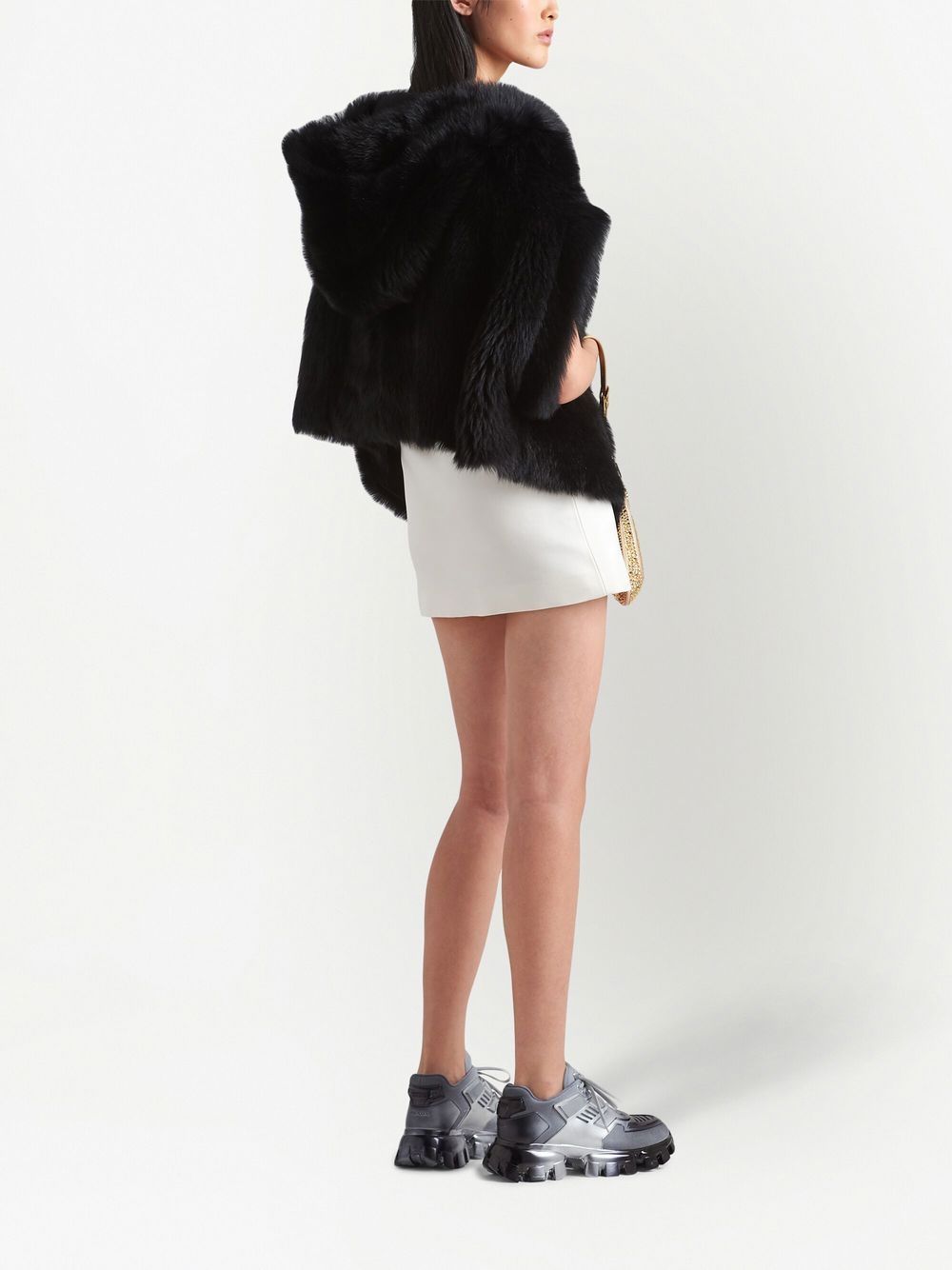 Shop Prada Asymmetric Shearling Stole In Schwarz