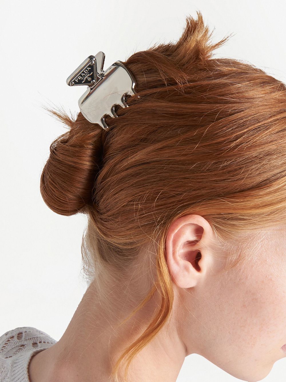 Shop Prada Triangle-logo Hair Clip In Silber