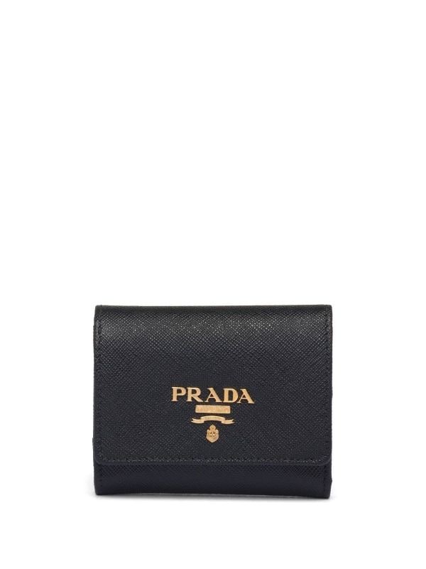 Prada Small Saffiano Leather Wallet, Women, Black