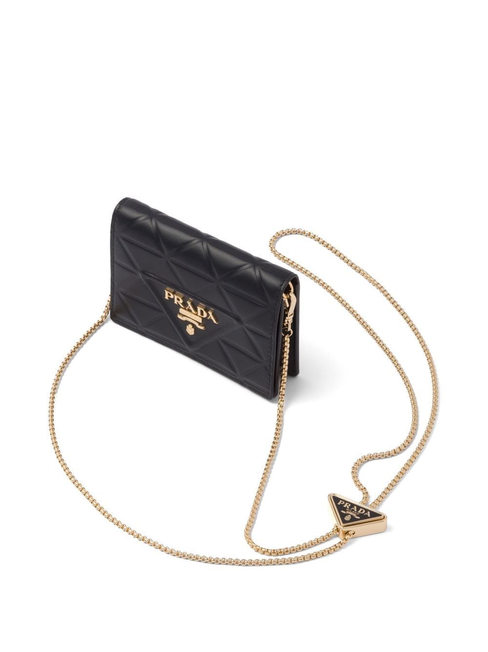 Shop Prada Triangle-logo Leather Card Holder In Schwarz