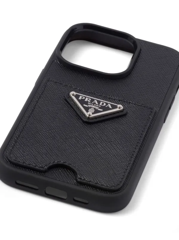 Prada iPhone 14 Pro Max Leather Case - Black