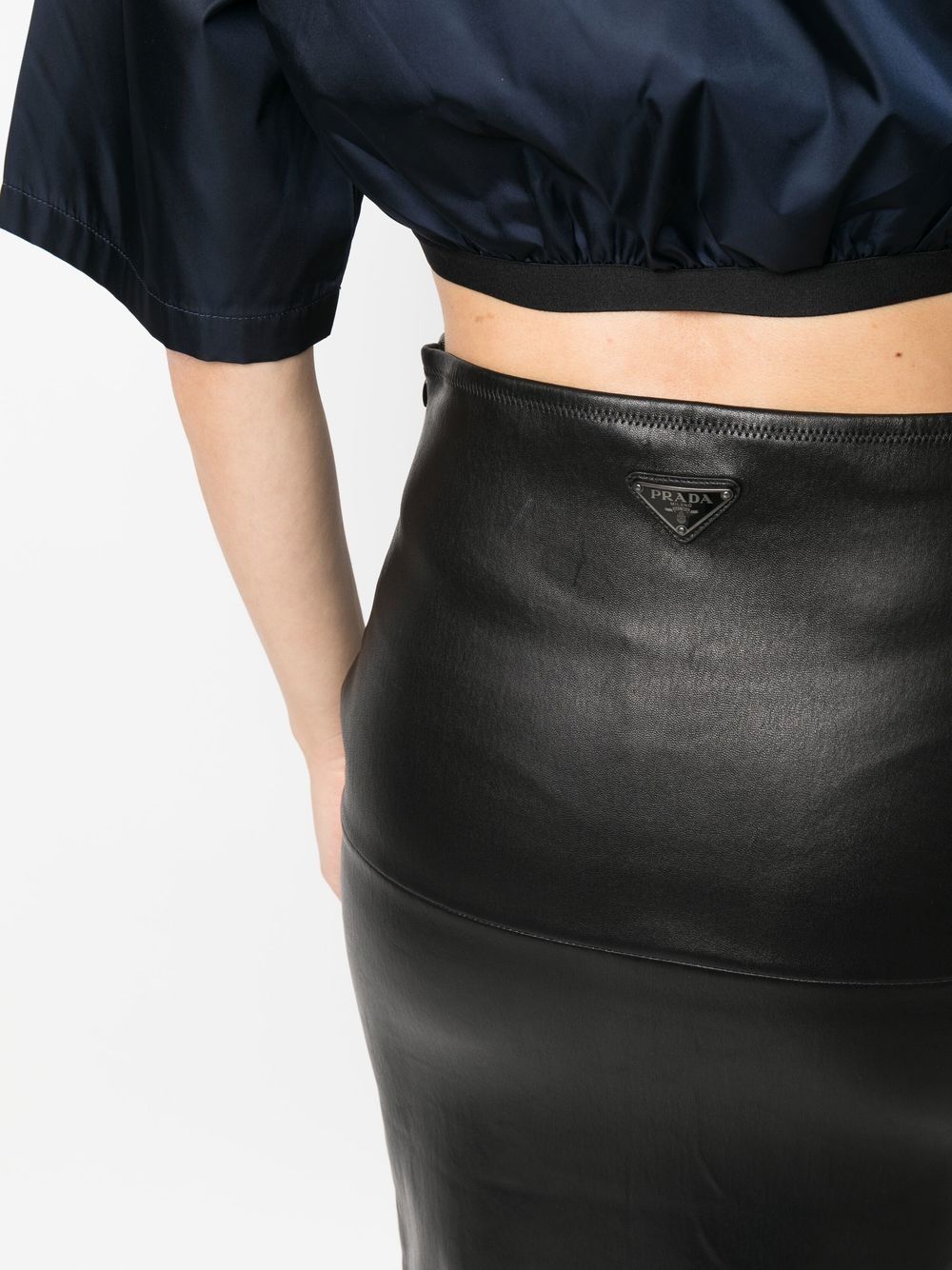 Shop Prada Nappa-leather Pencil Skirt In Black