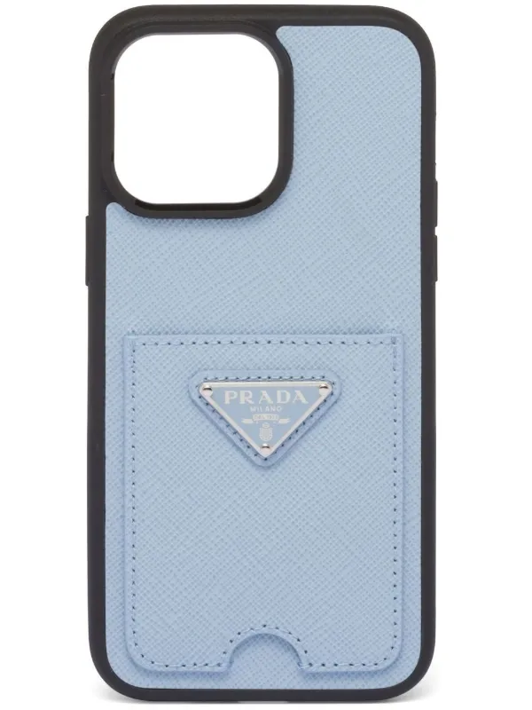 Saffiano Leather Phone Case With Logo in Black - Prada