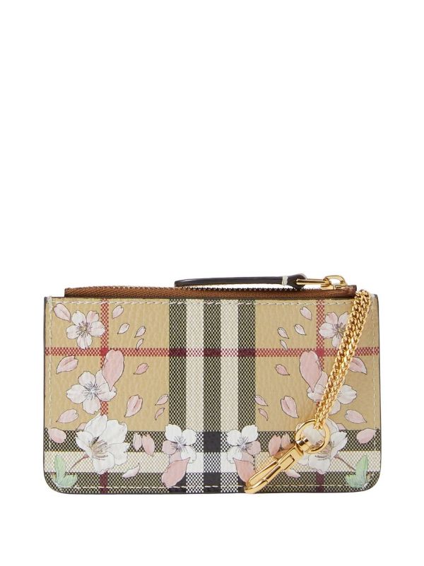 Burberry Floral Check Print Leather Coin Case