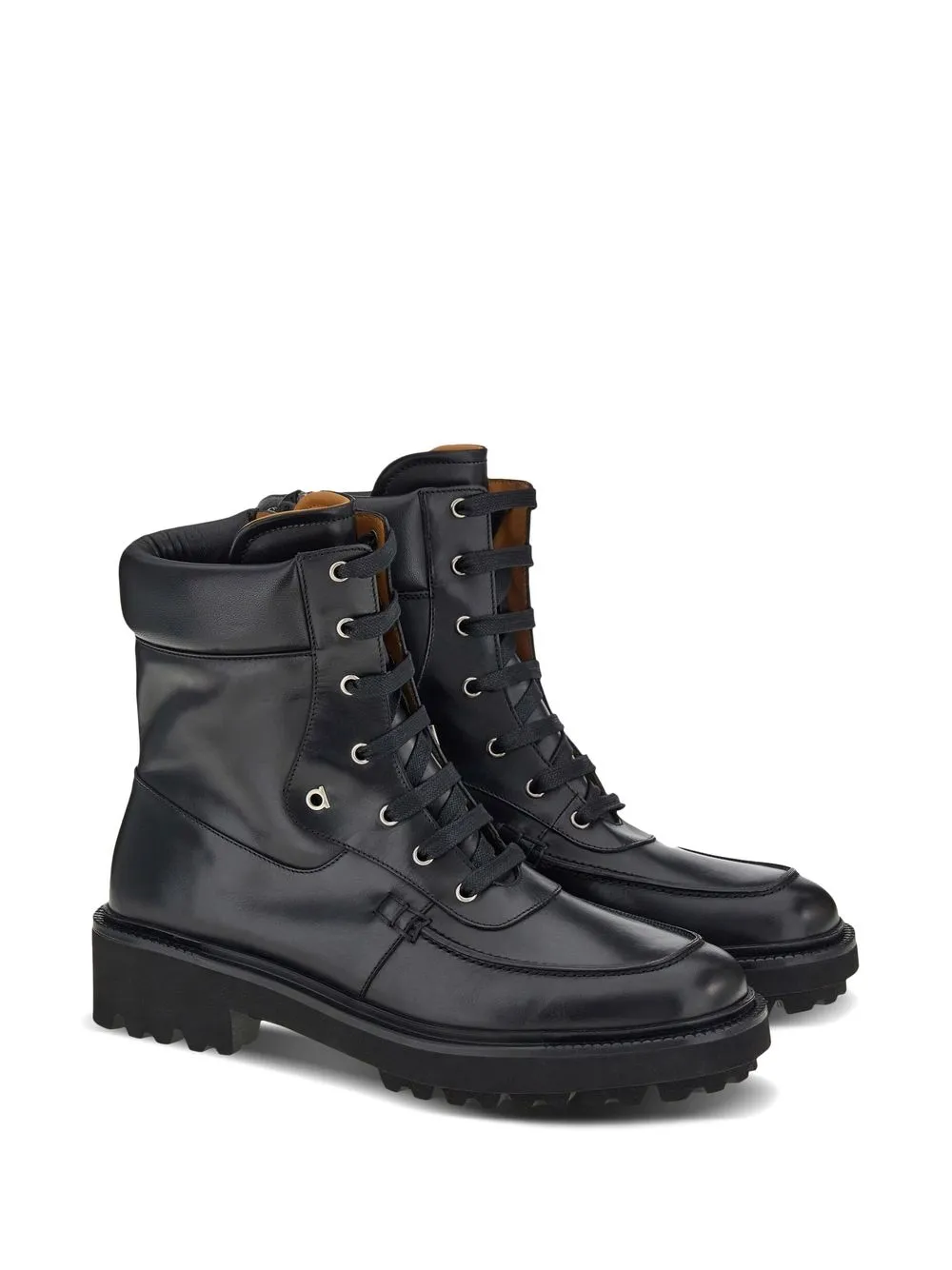 Ferragamo Leren combat boots Zwart