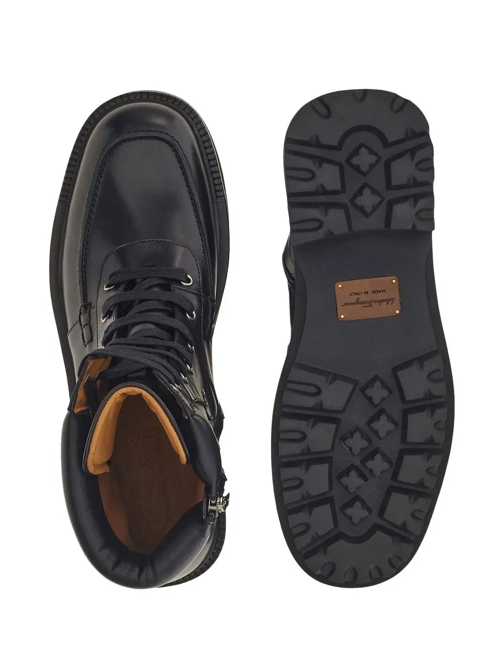 Ferragamo Leren combat boots Zwart