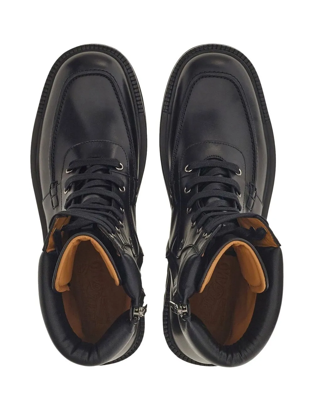 Ferragamo Leren combat boots Zwart