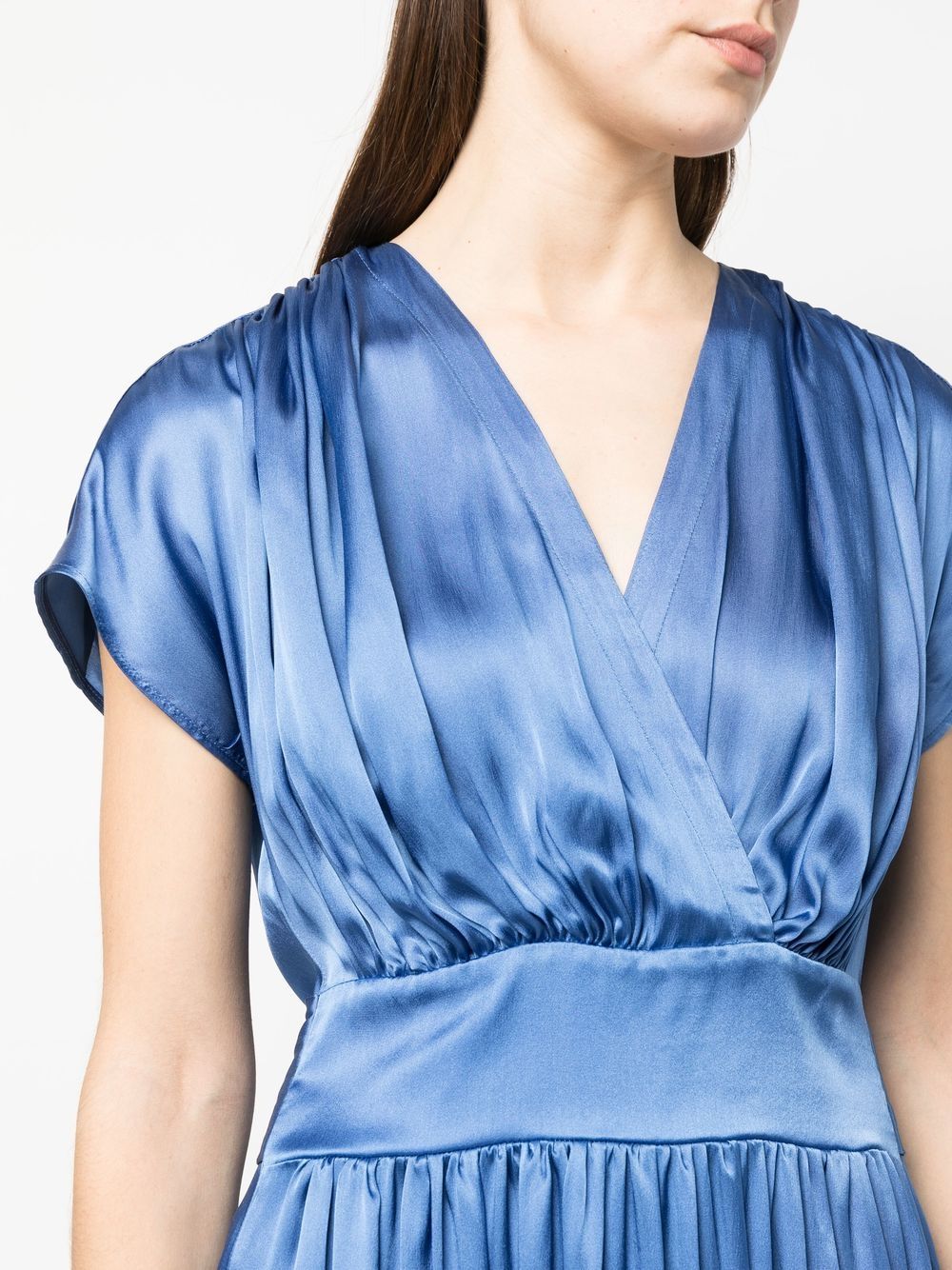 Shop Semicouture Satin Draped Long Dress In Blue