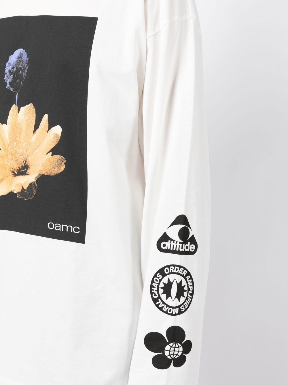Shop Oamc Graphic-print Long-sleeved T-shirt In White