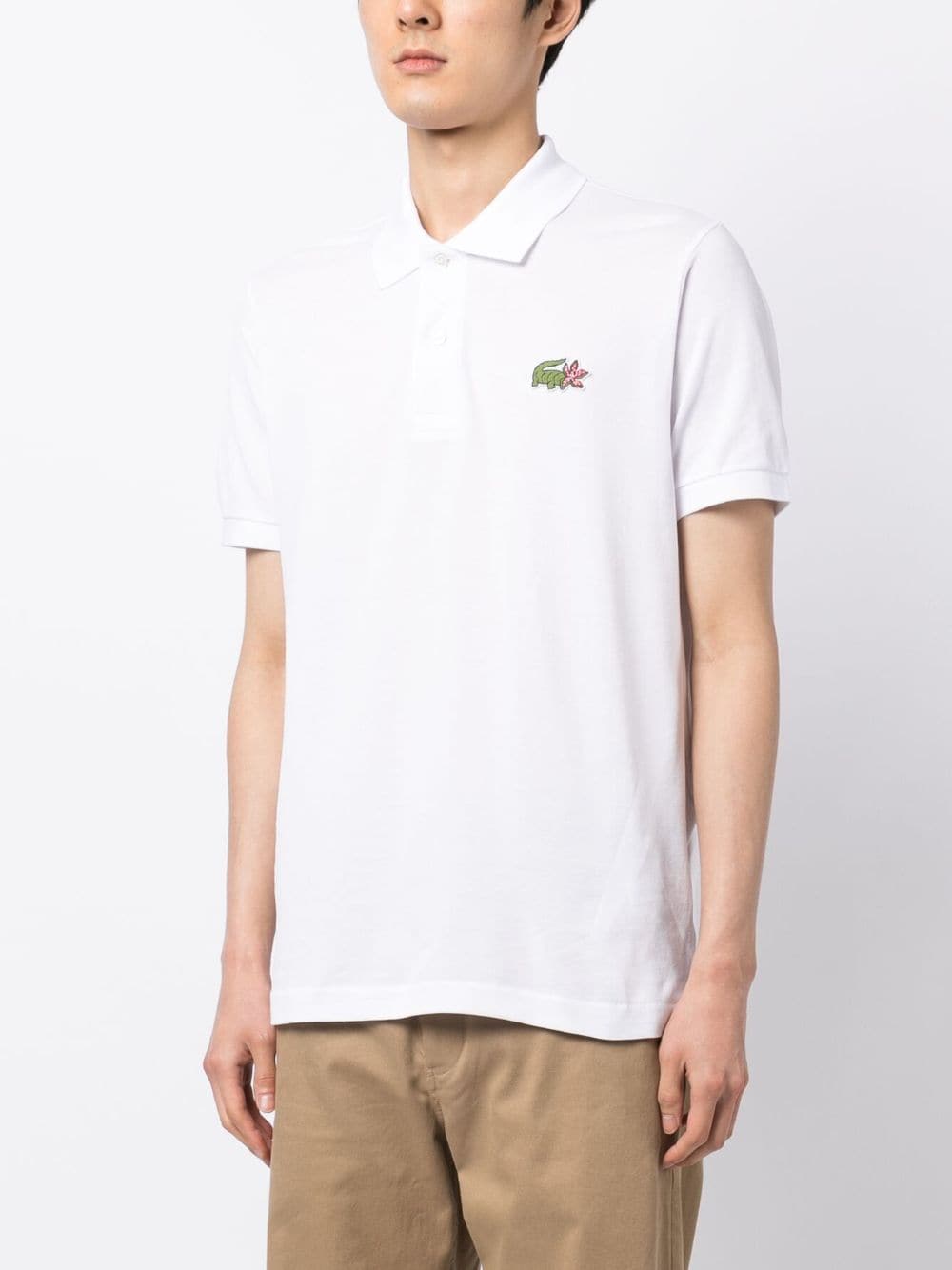 Shop Lacoste X Netflix Logo-patch Cotton Polo Shirt In White