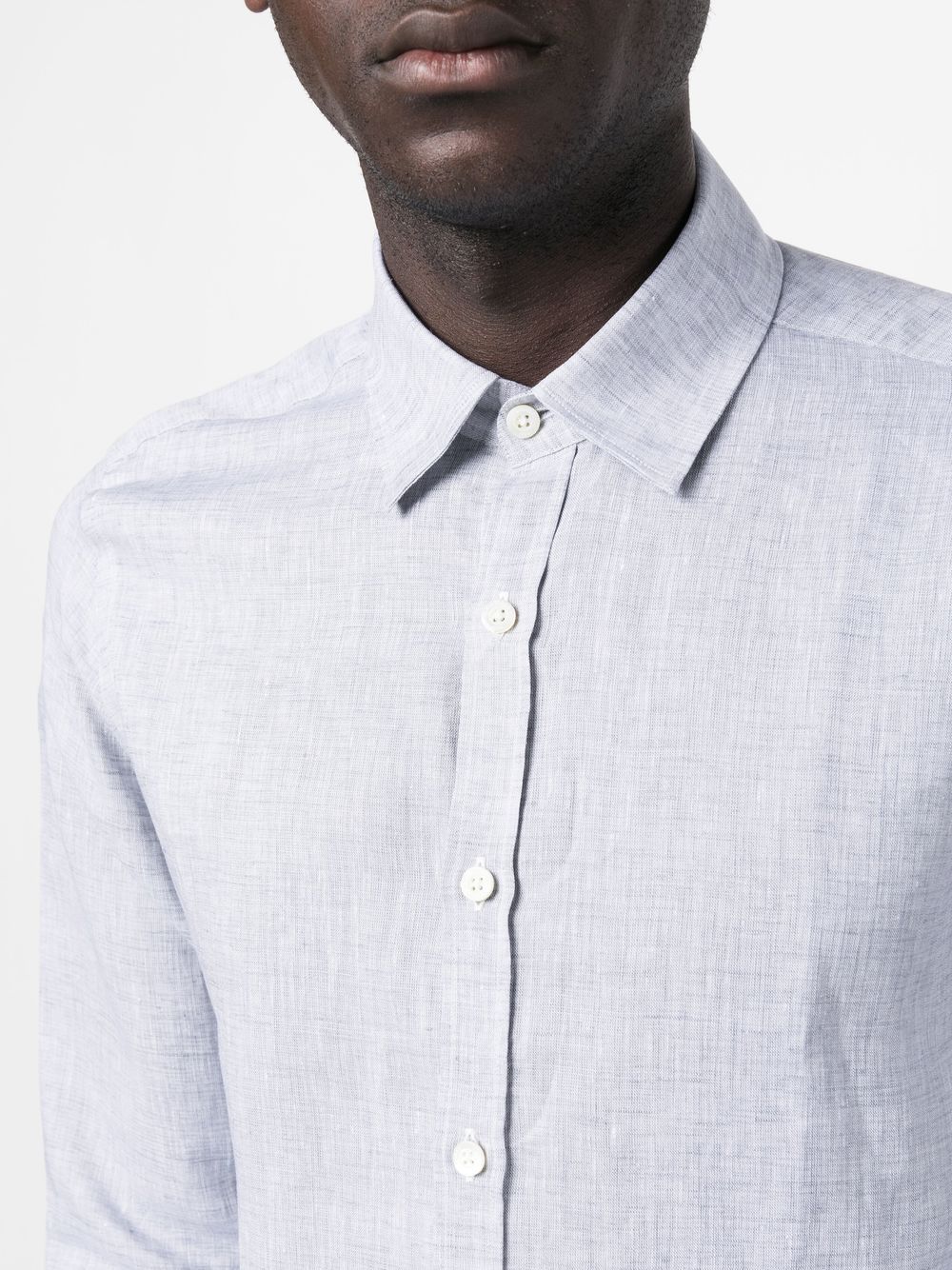 Shop Canali Linen Button-down Shirt In Grau