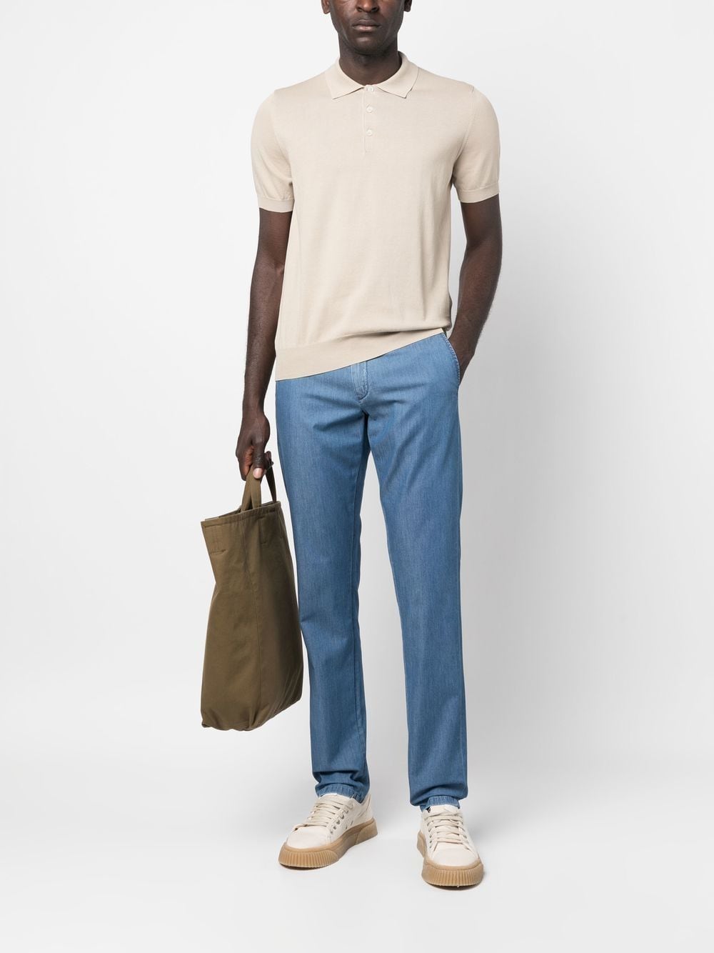 Shop Canali Knitted Polo Shirt In Nude