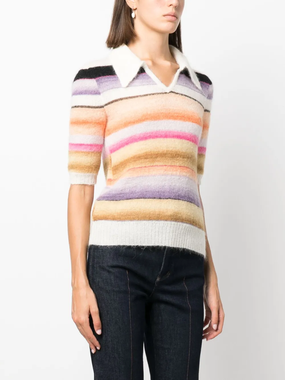 Shop Missoni Striped Knitted Polo Top In Weiss