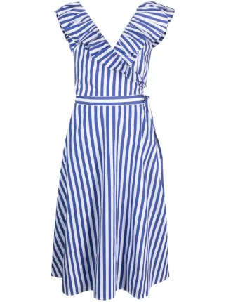 【POLO RALPH LAUREN】STRIPED RUFFLED COTTON WRAP ドレス POLO RALPH LAUREN Striped Ruffled Cotton Wrap Dress in Multi