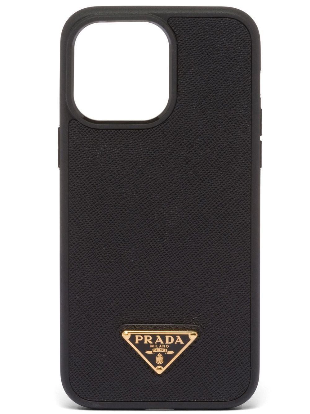 Shop Prada Leather Iphone 14 Pro Max Case In Black