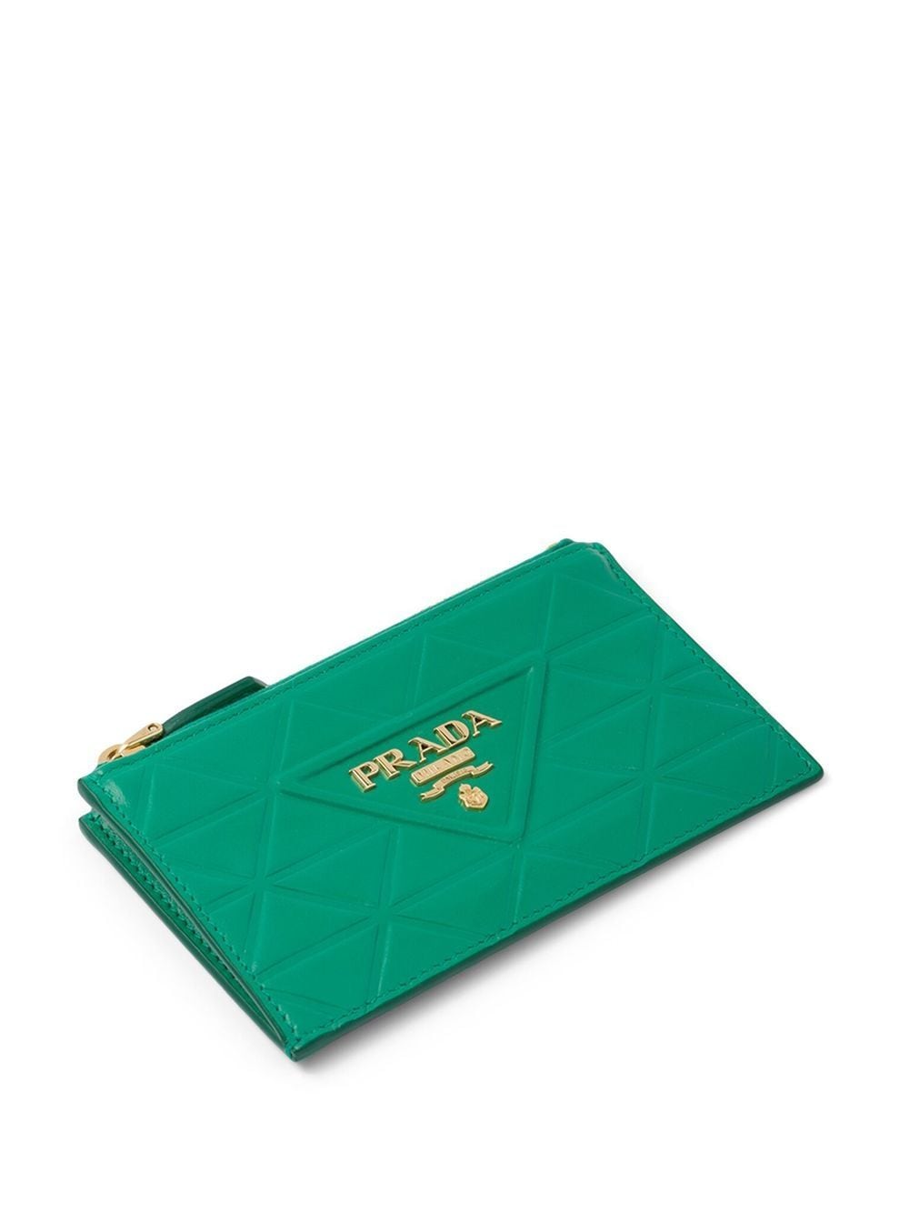 Shop Prada Triangle-embossed Logo-plaque Cardholder In Green