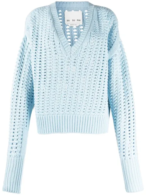 SA SU PHI V-neck open-knit jumper