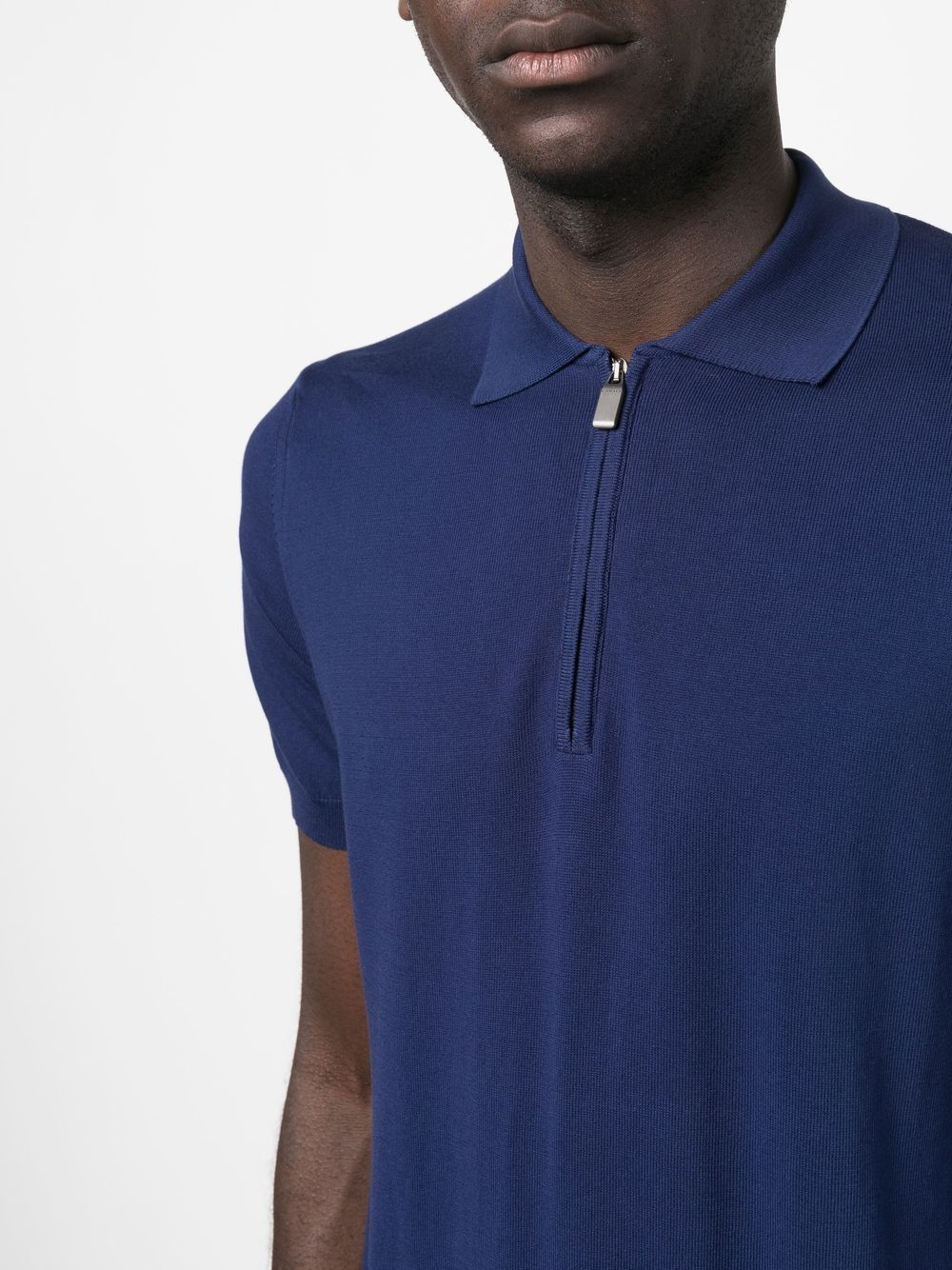 Shop Canali Zipped Polo Shirt In Blau