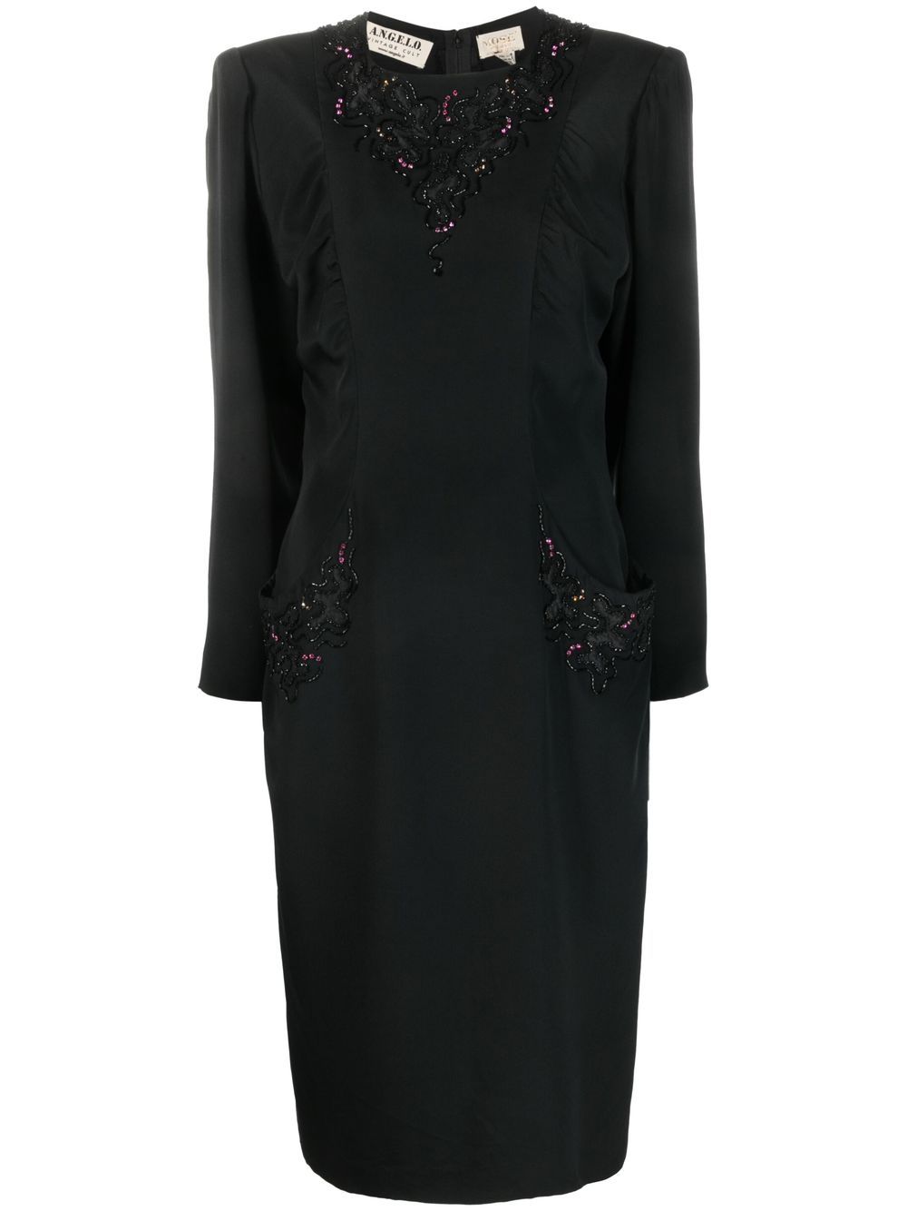 Pre-owned A.n.g.e.l.o. Vintage Cult 1980s Embellished Long-sleeved Dress In Black
