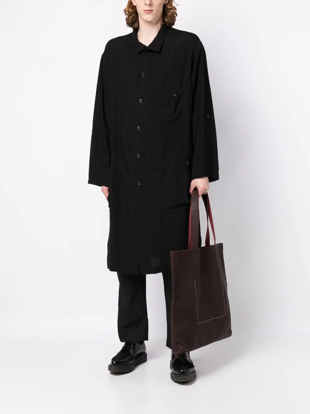 Yohji Yamamoto Regenjas met klassieke kraag - Zwart