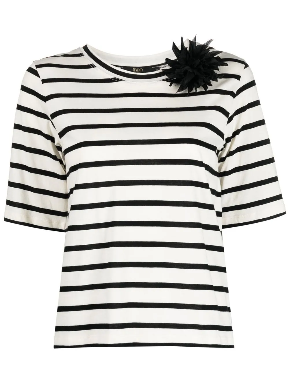 

Seventy appliqué detail striped T-shirt - White