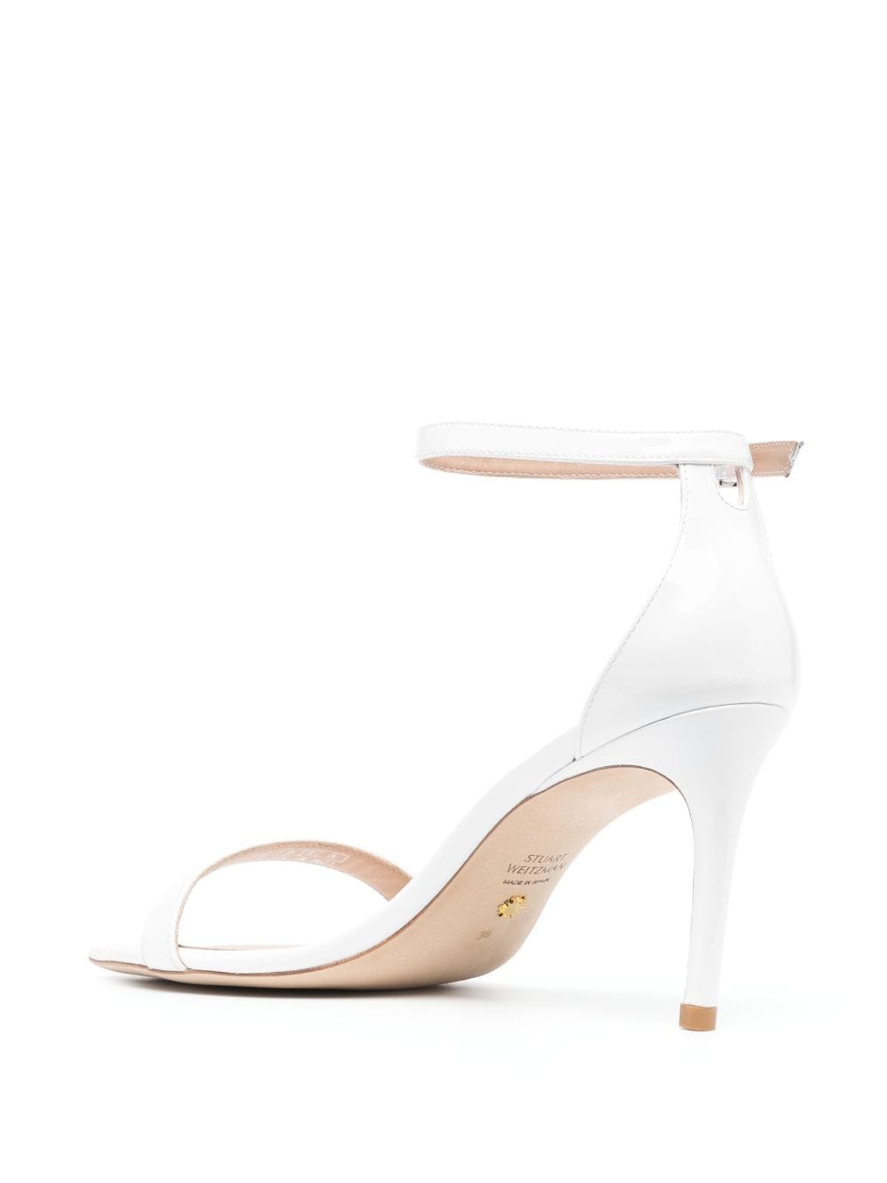 Shop Stuart Weitzman Nunakedcurve 85mm Patent Sandals In White