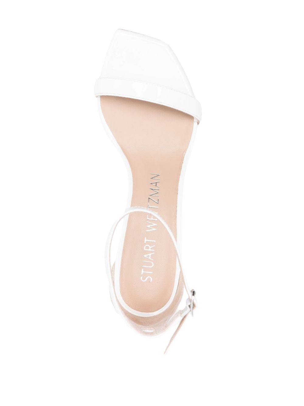 Shop Stuart Weitzman Nunakedcurve 85mm Patent Sandals In White