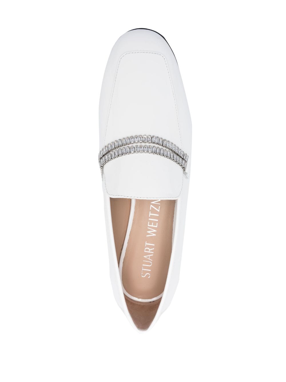 Shop Stuart Weitzman Crystal Embellished Loafers In White