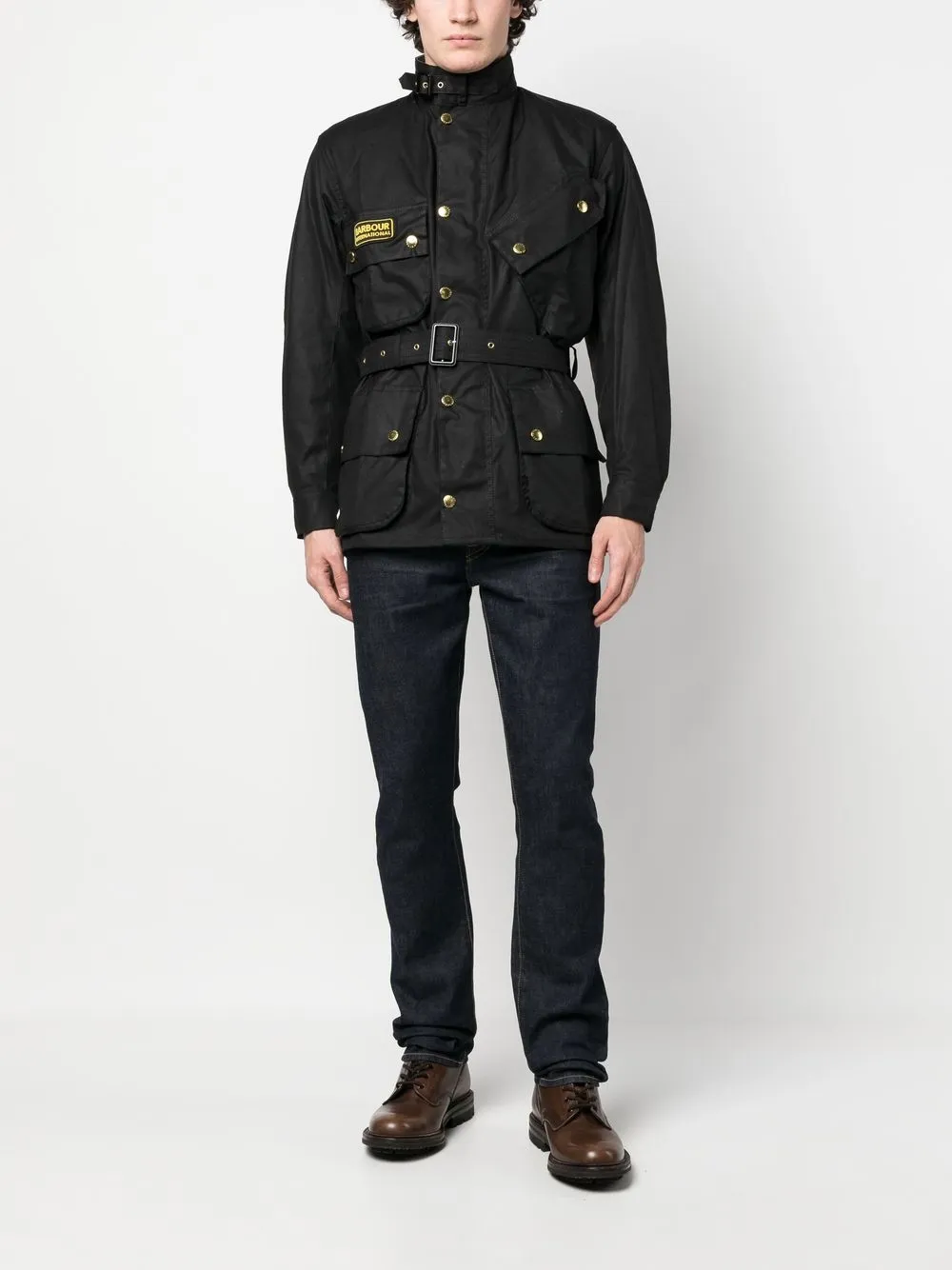 Barbour International Mantel met enkele rij knopen - Zwart