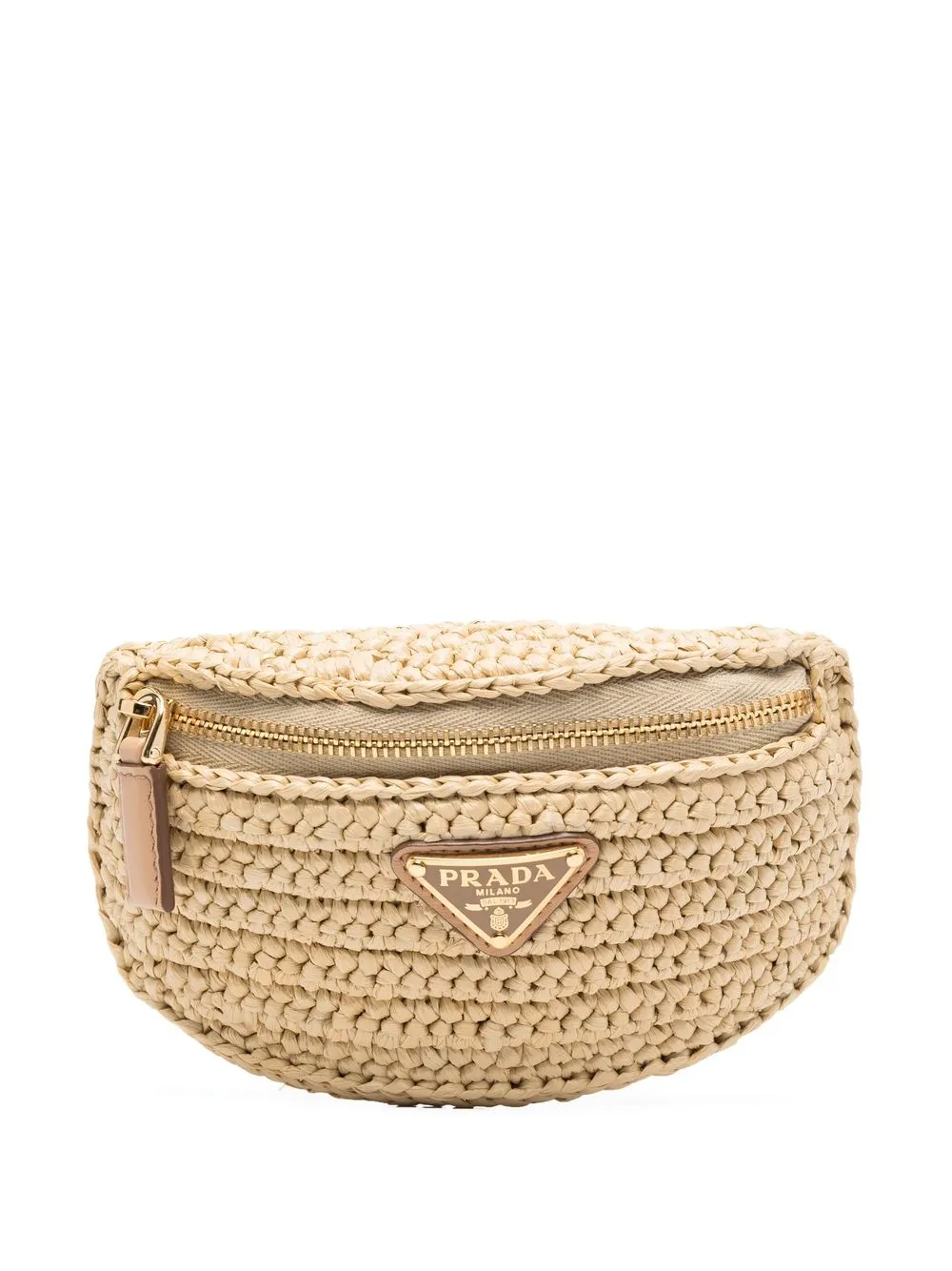 Prada Logo Plaque Straw Pouch In Neutral