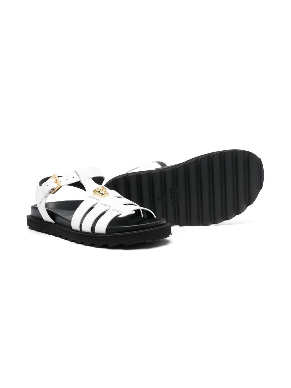 Shop Versace La Medusa Strappy Leather Sandals In White