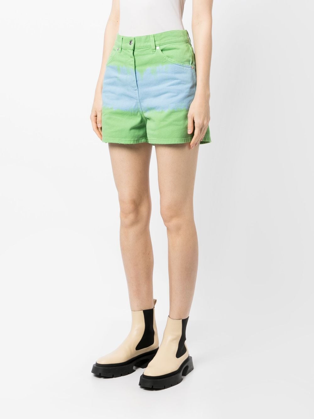 Shop Msgm Spray-painted Denim Shorts In Green