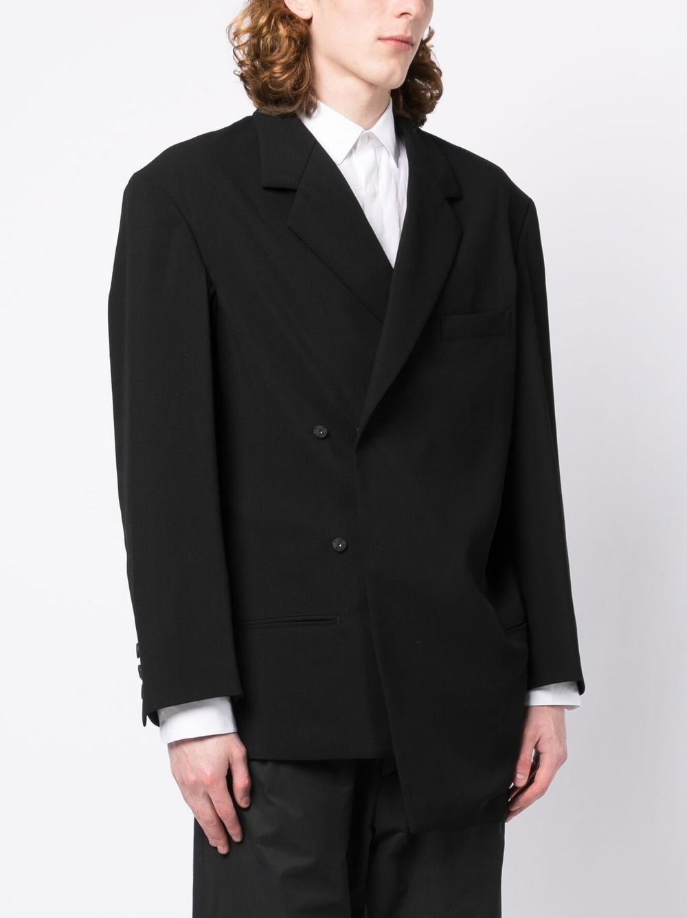 Shop Yohji Yamamoto Double-breasted Draped-design Blazer In Black