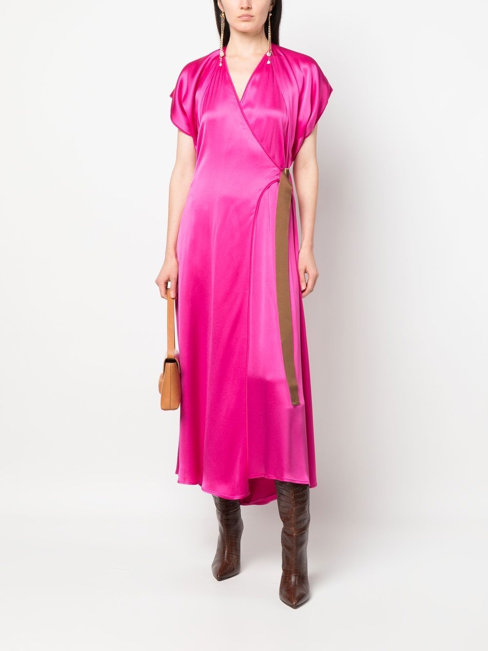 Alysi Midi-jurk met striksluiting aan de zijkant - Roze