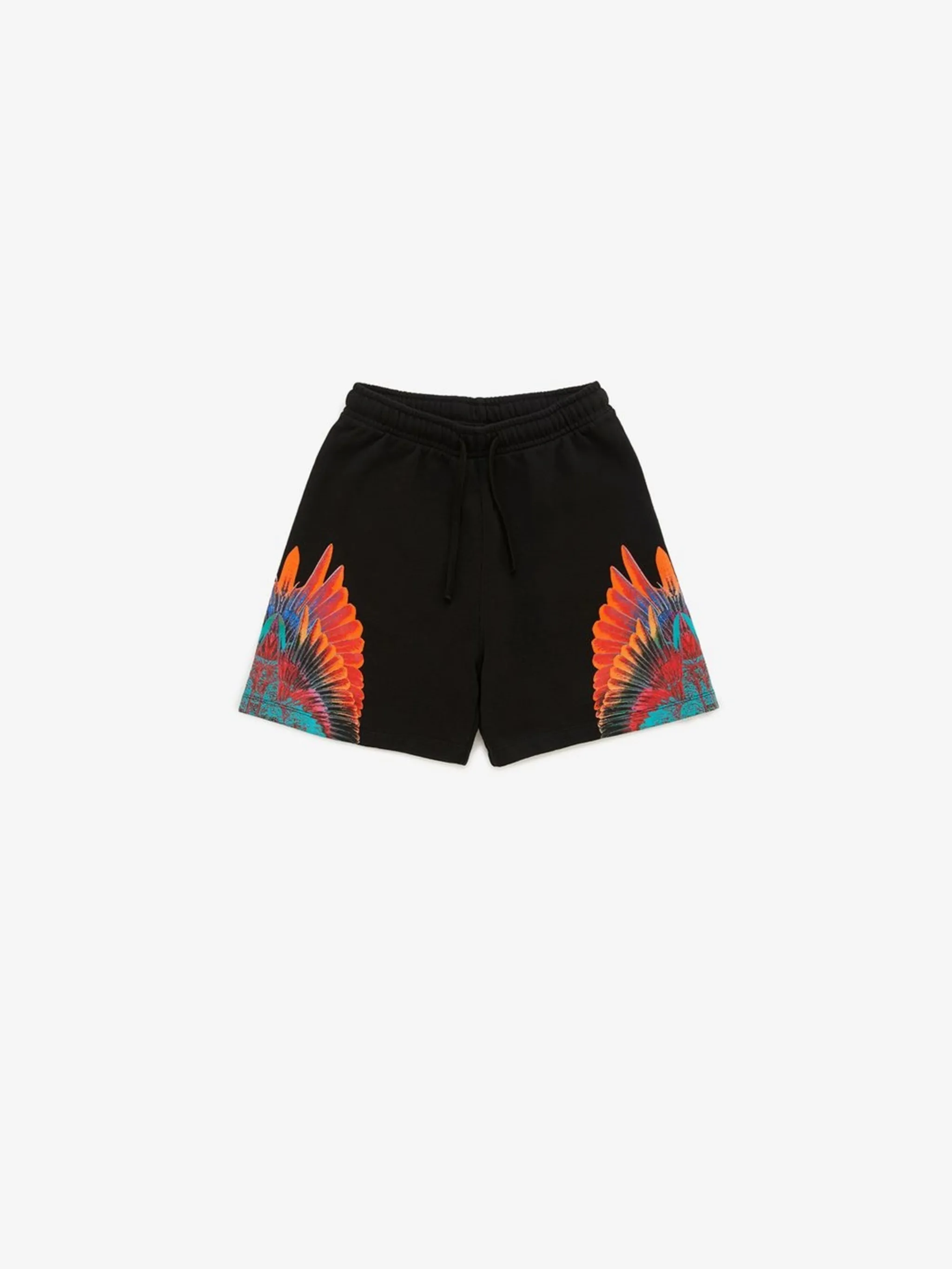 signature-wings print shorts from Marcelo Burlon Kids featuring signature Marcelo Burlon Wings print, elasticated drawstring waistband, two side inset pockets, black, cotton and knee-length.