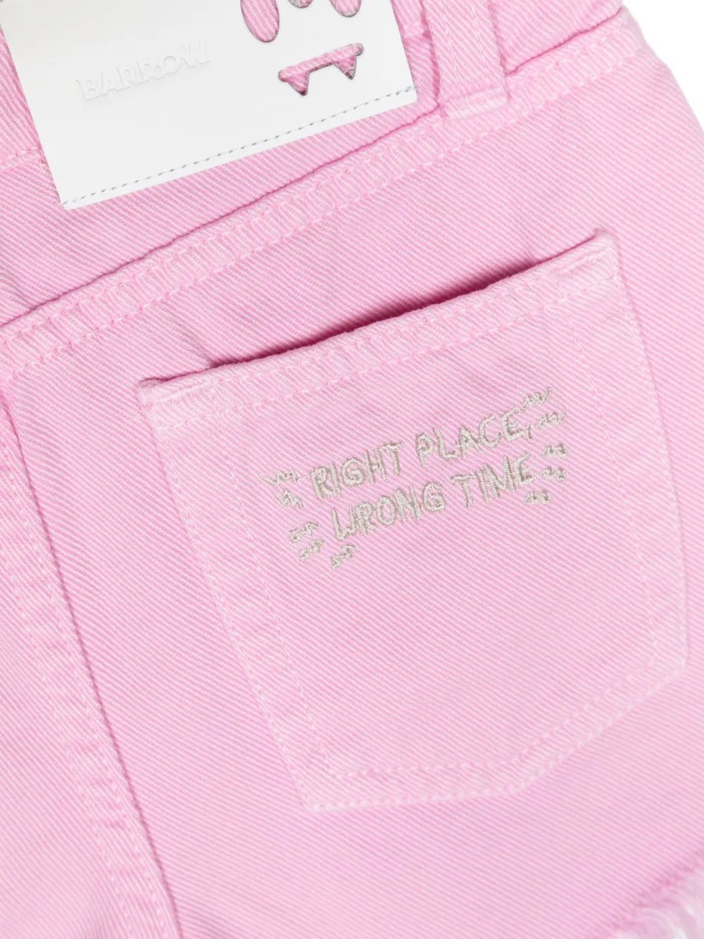 Shop Barrow Embroidered-logo Frayed-hem Shorts In Pink