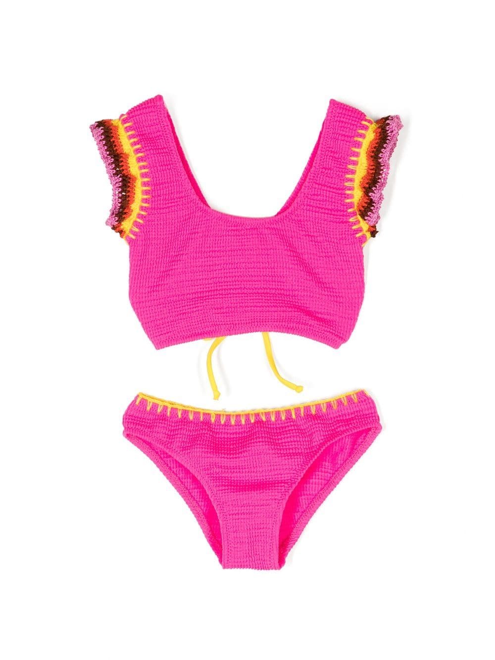 Shop Nessi Byrd Ruffle-trim Knitted Bikini Set In Pink