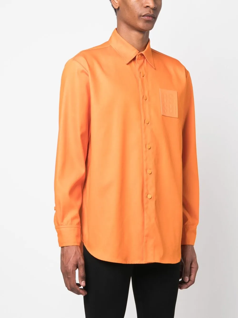 Raf Simons Logo-patch Long-sleeve Shirt In Orange