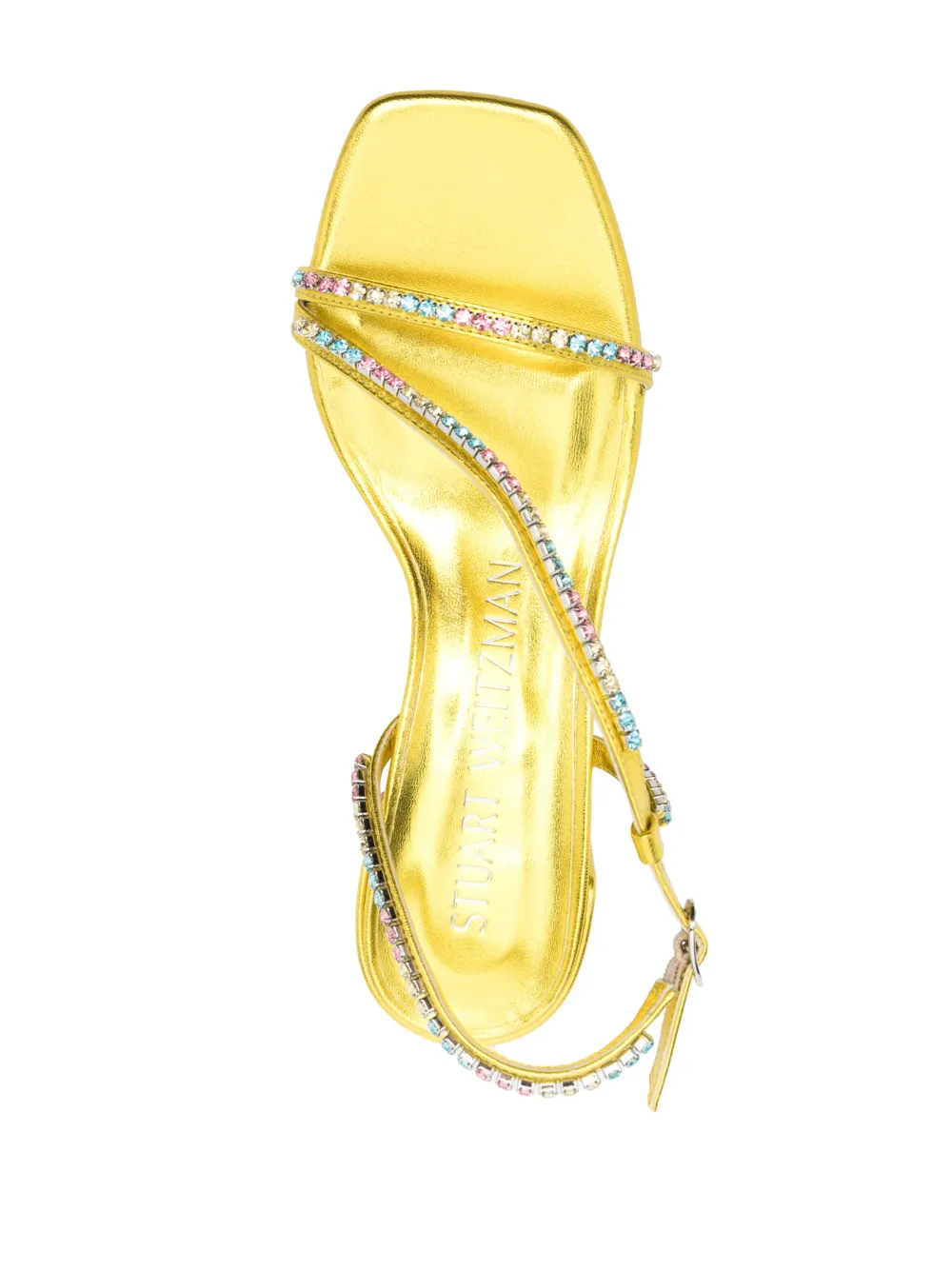 Shop Stuart Weitzman Crystal-embellished 45mm Block-heel Sandals In Yellow