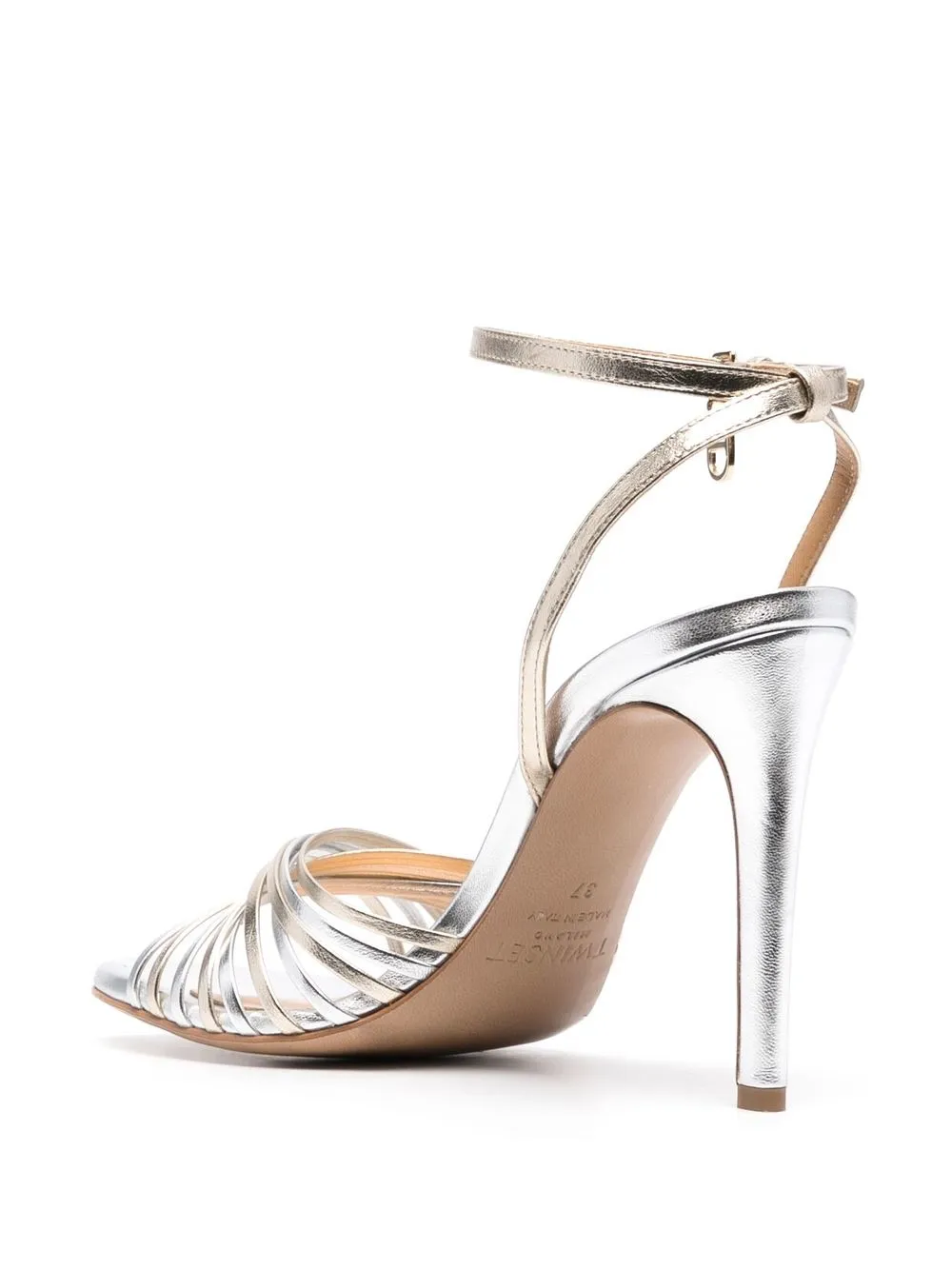 Twinset Metallic-effect Calf-leather Sandals In Silber