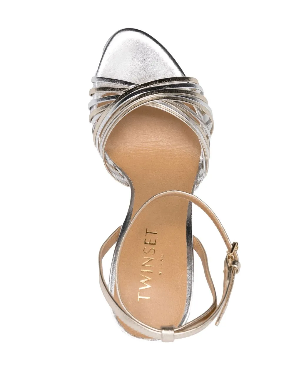 Twinset Metallic-effect Calf-leather Sandals In Silber