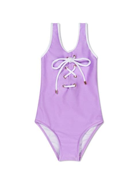 Nessi Byrd Kids lace-up detail contrasting-trim swimsuit