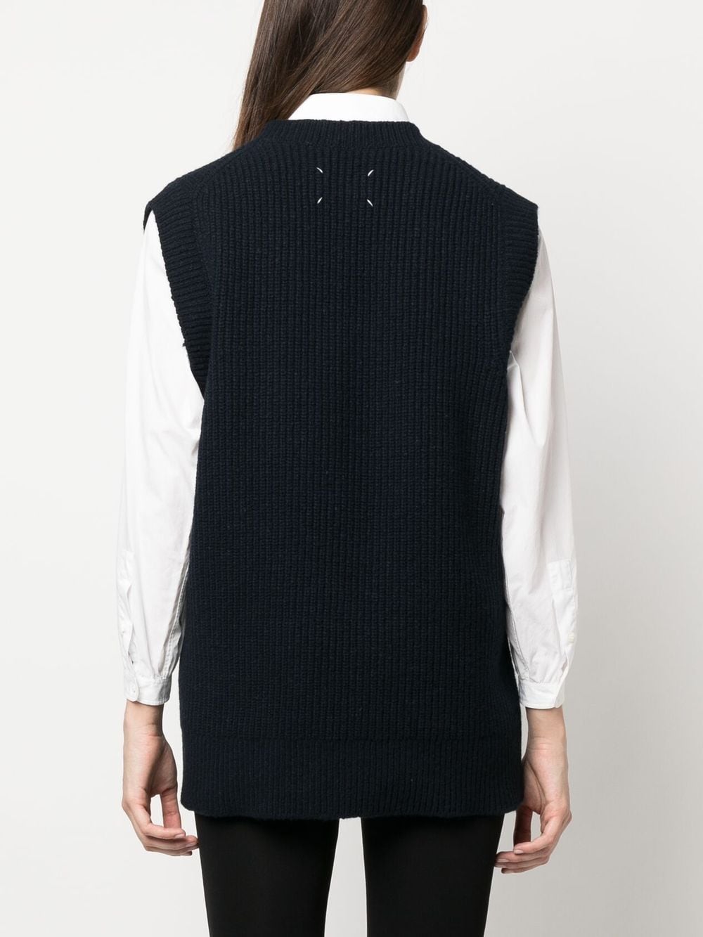 Shop Maison Margiela V-neck Ribbed-knit Vest In Blue