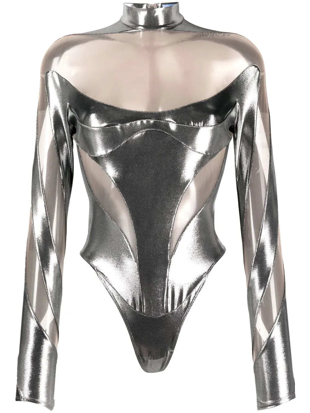 

Mugler sheer-panelled metallic bodysuit - Black